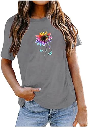 Ženska majica za suncokret tiskani majica Okrugli vrat Ležerna majica Ljetni kratki rukav labavi majica