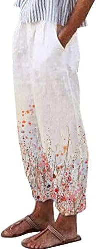 Ženske kapi hlače, pamučna posteljina casual cvjetna široka noga Palazzo joga capris ljetni trendi salina