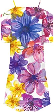 Ženska haljina za plažu Ljeto cvjetno ispisuje ramena kratki rukav dress sa zatvaračem Duboko V izrez Loot