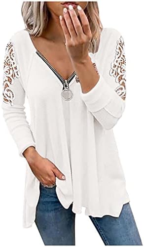 Hemlock Ženske Čipkaste Duge Rukave Elegantne Košulje S V Izrezom Jednobojni Pulover Džemper Top Outwear