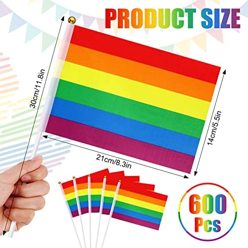 600 paketa Rainbow Zastava s malim mini rukom LGBT Stick zastava za zastavu Zastava na štapovima za mjesec momenatske gay stvari Rainbow Festival Car Parade Dekoracije za karton
