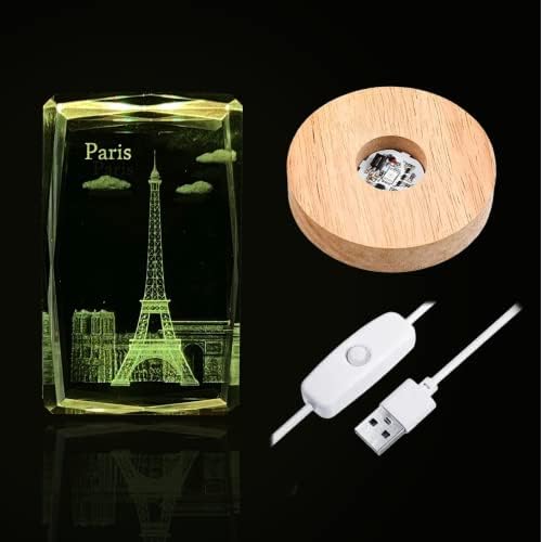 SUPIA 3d orijentir figura-Pariz-Crystal Mood LED rasvjeta sa drvenim postoljem i USB-om koji se naplaćuju,