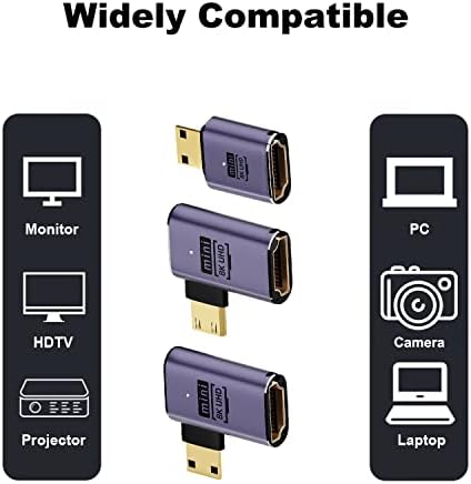 AreMe 8k Mini HDMI na HDMI Adapter, 90 stepeni lijevi i desni ugao Mini HDMI muški na HDMI ženski kabl za