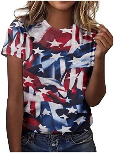 Dnevne majice za žene Crewneck grafički majice USA zastava Tunnic Bluze 4. jula Vintage vrhovi