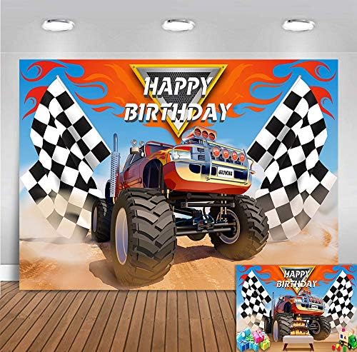 Monster Truck Backdrop fotografija Photo Booth rekvizite za djecu Sretan rođendan Banner zalihe grob kopač