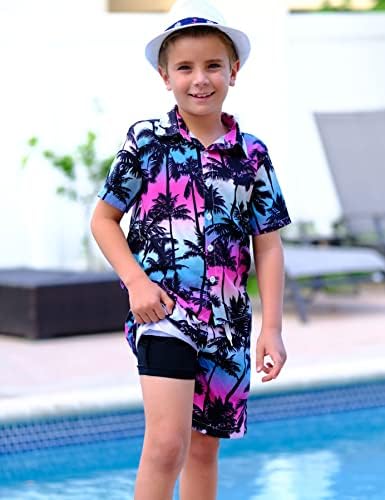 UNICOMIDEA Boys Hawaiian Outfits tropska majica sa dugmadima sa printom + kupaće gaćice od 2 komada za djecu