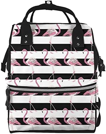 Pink Flamingo crne pruge ruksak pelena, višenamjenska torba za bebe, torbe za materinstvo za putovanja,