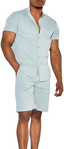 Muška puna boja labavi sportski gumb rever kratki rukav majice kratke hlače 2-komadni set Ljetni fitness