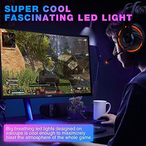 Letuour Gaming slušalica Nadograđena verzija, sa MIC, upravljačkim upravljačem od 50 mm, 3D surround zvuk, linijski kontrola, RGB LED lampica, kompatibilne sa stručnim igrama, kompatibilne
