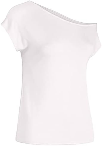 Ženske košulje Čvrsta boja kosi ovratnik s ramena T-majice Ljetni seksi udobnih tina laganih kratkih rukava