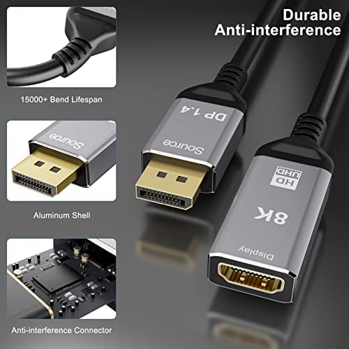 CABLEDECONN DisplayPort 1.4 na HDMI 2.1 Ultra HD 8K muški i ženski kabl 0.25 m Converter 8K@60Hz 4k@120Hz