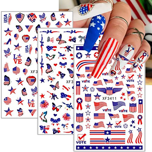 Naljepnice za umjetnost noktiju 4. jula 3D Patriotske naljepnice za nokte samoljepljive američke zastave