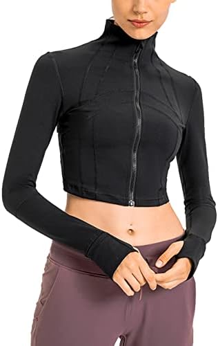 KTILG Women Workout ošišene jakne sa dugim rukavima zatvarač lagane pulover atletski joga vrhovi s rupama