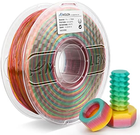 AMOLEN TPU Filament 1,75mm, prozirna duga fleksibilna filament 3D filament pisača, meka TPU 3D štampanje