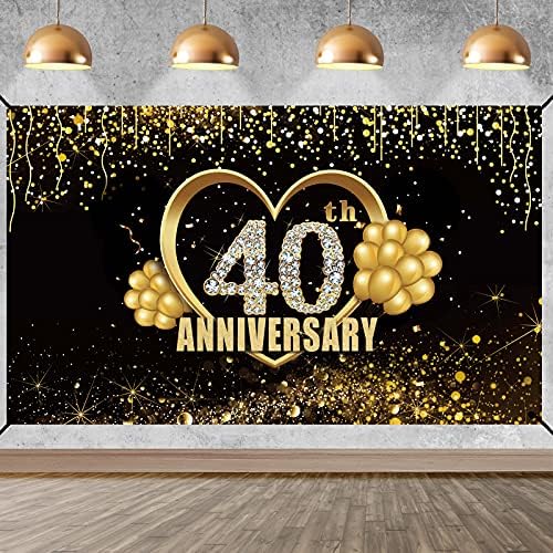 Happy 40th Anniversary Banner backdrop dekoracije, veliki 40 godišnjicu braka pozadina znak dekor, crno