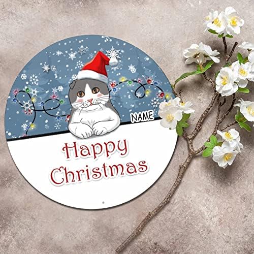 Prilagođene mačke imena Merry Božić vintage okrugli metalni limenki krug metalni umjetnički otisci Znak