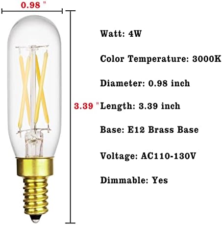 T6 luster sijalica, zatamnjiva E12 4W topla bijela LED sijalica, 3000K sa mesinganom bazom, jednaka 40 W