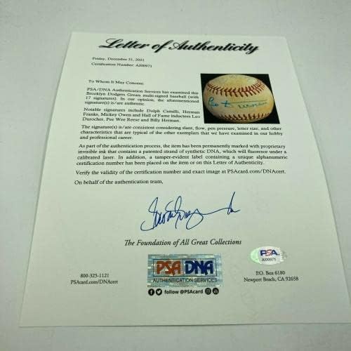 1940-ih Brooklyn Dodgers Legende potpisuju bejzbol Leo Durocher Pee Wee Reese PSA - autogramirani bejzbol