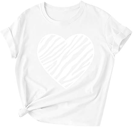 Ženski srčani grafički ljetni kratki rukav na vrhu casual okruglog vrata T majice u pravu pulover tee ljetni