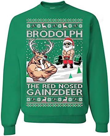 Divlja prilagođena odjeća Brodolph Santa koji radi teretana Crveni nosini Gainzdeer ružni božićni džemper