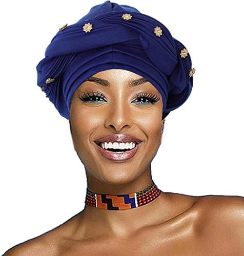 Yeilhile Crystal afrički turban nakit plava pred-vezana glava natrag natrag za prekrivanje glave Frapty Fortsy Heagewear za žene