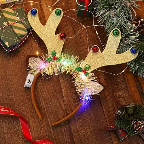 DRESBE LED Božić trake za glavu Glitter Light Up rogovi obruč za kosu Sparkly Festival Bells pokrivala za