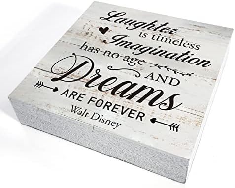 Inspirativni citat smijeh Dreams Drvena kutija Potpisna stola Dekor rustikalni blok plaketa za plak Potpisuj