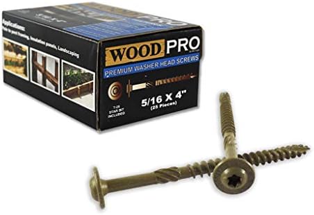 Woodpro Pričvršćivači ST516x4-25PC 5/16-inčni za 4-inčni krug za perač za perač vanjskim drvenim vijcima,