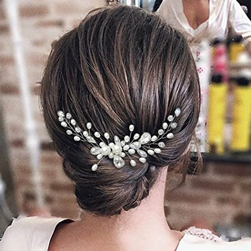 EASEDAILY Bride Wedding Hair Vine Silver Pearl hair Piece Crystal Headpieces Rhinestone Bridal Hair Accessories