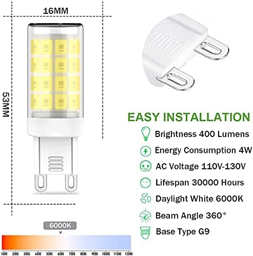 KLENTLY G9 LED Sijalice dnevna Bijela 6000k kuhinjska mikrovalna sijalica G9 Bi-Pin baza AC120V za kućnu