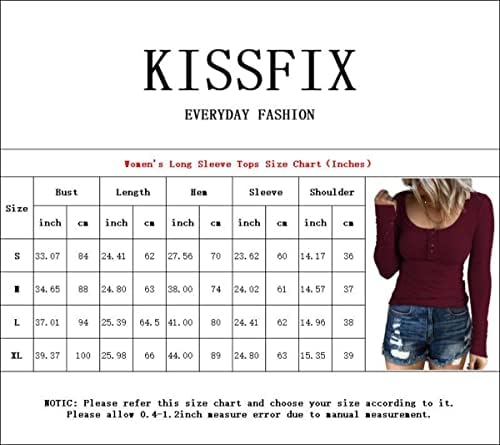 Kissfix ženske duge rukave Casual jesen Henley gornje dugme dole bluze osnovne rebraste pletene majice