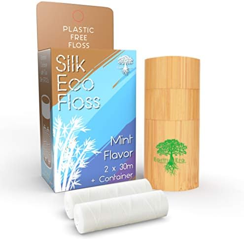 Eko zubni konac sa držačem bambusa | kompostabilan | 33yds / 30m / 100 stopa prirodno svilena kalem