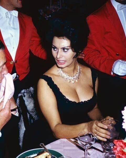 Sophia Loren sa velikim poprsjem u dekolte haljini za ručavanje Hollywood 1960-ova 8X10 fotografija