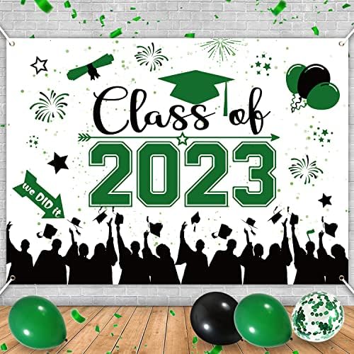 Baner za pozadinu za maturu 2023, 70 x 42 zeleni baner za maturu klasa 2023 poliesterska tkanina diplomski