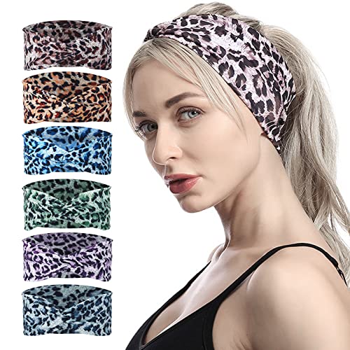 EWUHRY 6 kom žene Knotted Cheetah traka za glavu Cross Hairband sportski Yoga hair Ties Leopard Print Turban