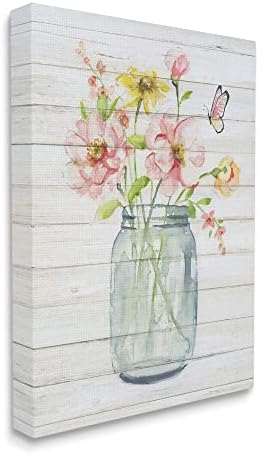 Stupell Industries Spring Wild Cvjetni asortiman Zemlja Masona Jar Butterfly, Dizajn od Nan