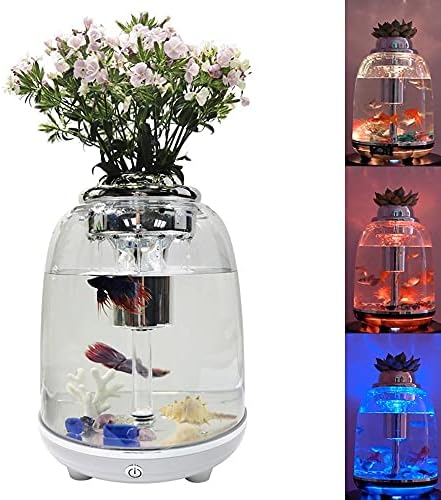 TJLSS Aquarium riblje rezervoar 5,5l sa filtrom za napajanje Prozirna šarena LED rasvjeta za kućni uredski dekor ukras akvarij