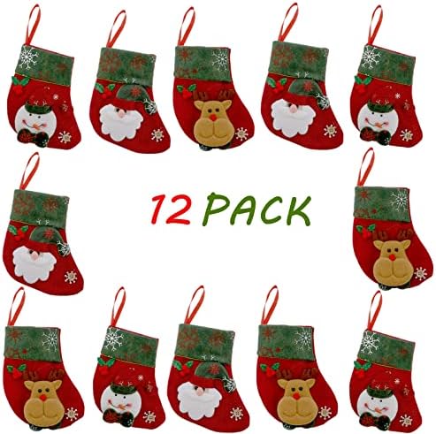 Zoofox set od 12 mini božićnih čarapa, klasičnih čarapa Xmas, Santa, Snowman, Reindeer, Xmas karakter 3D