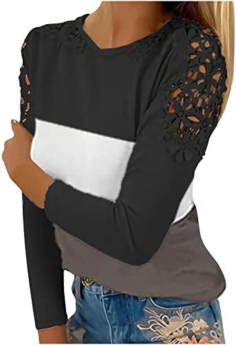 Plus Size vrhovi za žene heklane čipke dugi rukavi vrhovi Colorblock Casual labave majice elegantne bluze